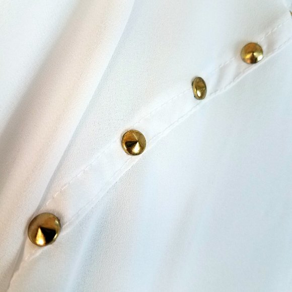 Bea Women's White Button Down Gold Studded Shirt Top Blouse - Picture 4 of 12